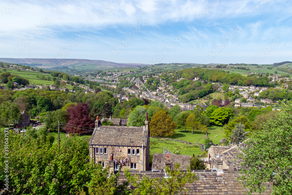Scenic springtime in the town of Holmfirth nestled in the Holme Valley, West Yorkshire, England