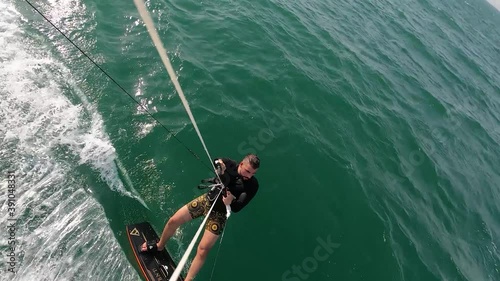 kite surfer surfing fast on the waves
