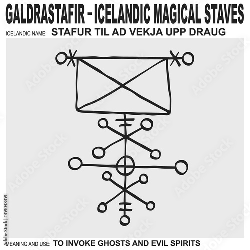  vector icon with ancient Icelandic magical staves Stafur Til Ad Vekja Upp Draug. Symbol means and is used for invoke ghosts and evil spirits