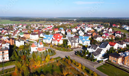 Top view of a beautiful suburb with expensive cottages