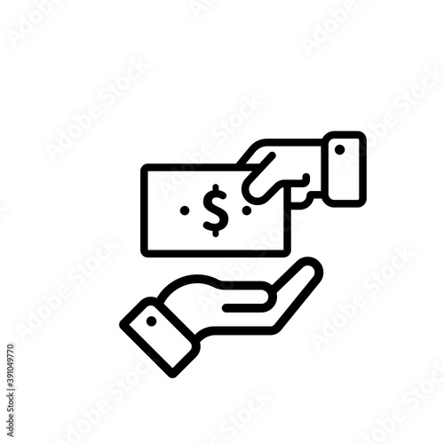 Give money outline icon. Payment with money. Hand holding paycheck icon. photo
