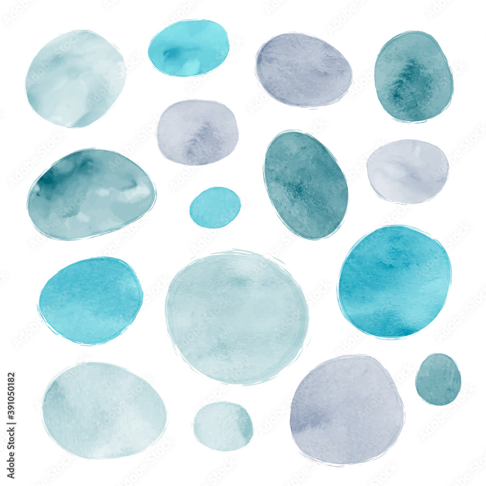 Abstract doodle oval shapes with hand painted watercolor texture. Suitable for brochures, wall decor, postcards, newsletter, covers in modern scandinavian style. Abstract doodle oval shapes with hand painted watercolor texture. Suitable for brochures, wall decor, postcards, newsletter, covers in modern scandinavian style.