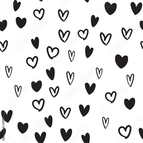 Heart doodles texture. Hand drawn valentine's day pattern. Hearts background.