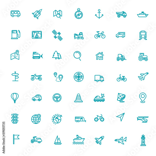 vector line icons set - navigation, and transportation