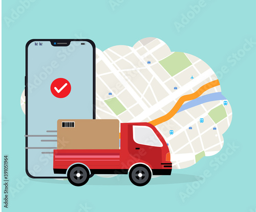 logistics management service, vector illustration, cargo, mobile courier, delivery service transportation with map