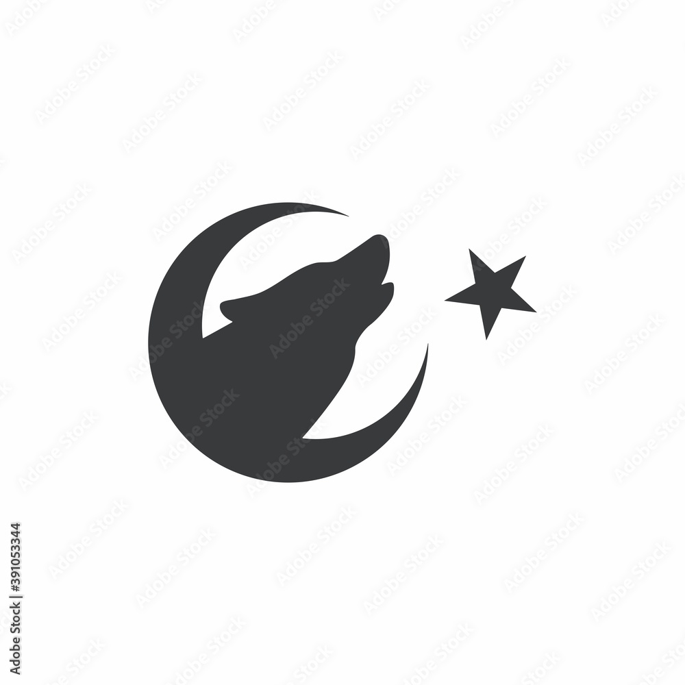 Black and white illustration of a wolf, month, star on a white background. Vector illustration for logo, emblems, stickers. Freedom symbol. Black and white illustration of a wolf, month, star on a white background. Vector illustration for logo, emblems, stickers. Freedom symbol.
