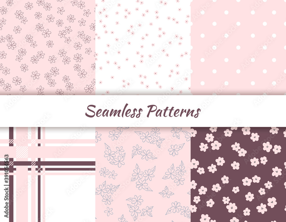 Set of seamless pastel pattern. Floral and geometric backgrounds. Set of seamless pastel pattern. Floral and geometric backgrounds.