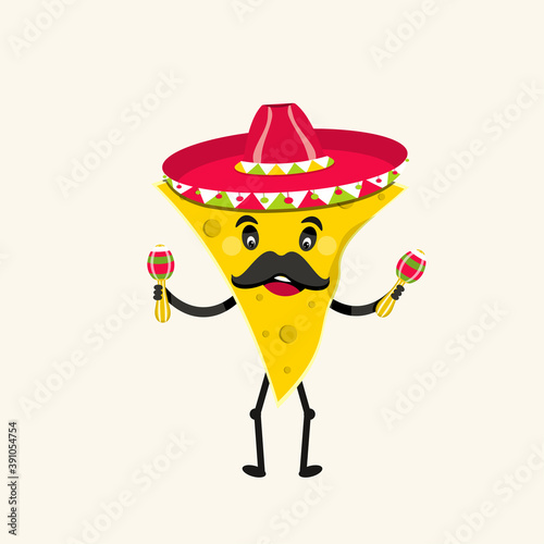 Funny tortilla or nacho chips for snack characters. Cinco de Mayo Mexican Holiday. Vector illustration.
