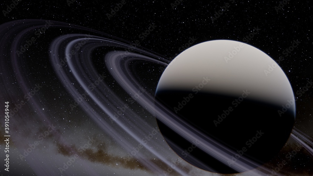 Obraz premium beautiful exo in space and the surface against the background of stars and galaxies in bright colors, space fantasy, space background 3d render
