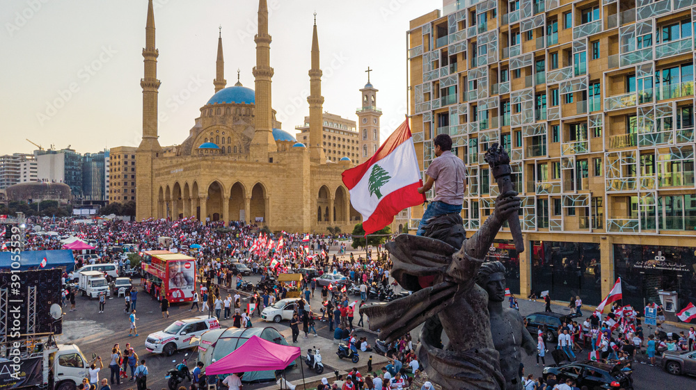 Naklejka premium Protests in Beirut Downtown