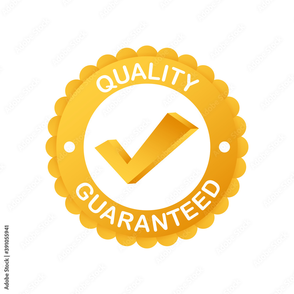 Quality guaranteed. Check mark. Premium quality symbol. Vector stock illustration. Quality guaranteed. Check mark. Premium quality symbol. Vector stock illustration.