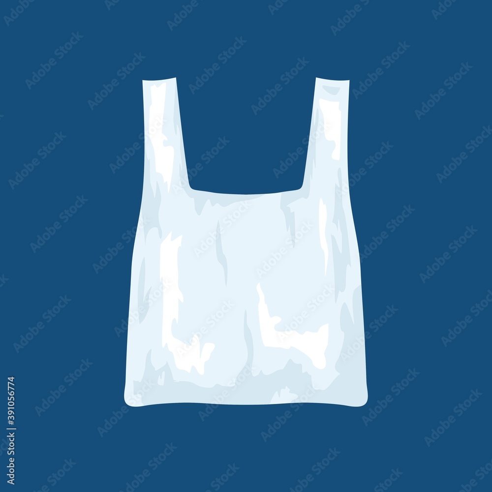 Empty plastic bag with handles isolated on white background. Plastic bag icon waste symbol for pollution problem concept. Vector illustration Empty plastic bag with handles isolated on white background. Plastic bag icon waste symbol for pollution problem concept. Vector illustration