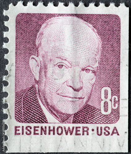 USA - Circa 1970 : a postage stamp printed in the US showing a portrait of general and President Dwight D. Eisenhower photo