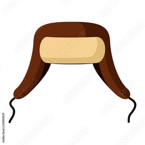 Winter hat earflap icon isolated on white background. Knitting headwear with two long ear flaps and cap for cold weather. Outdoor clothing. Vector illustration