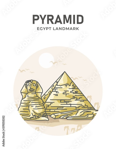 Pyramid Egypt Landmark Minimalist Cartoon Illustration