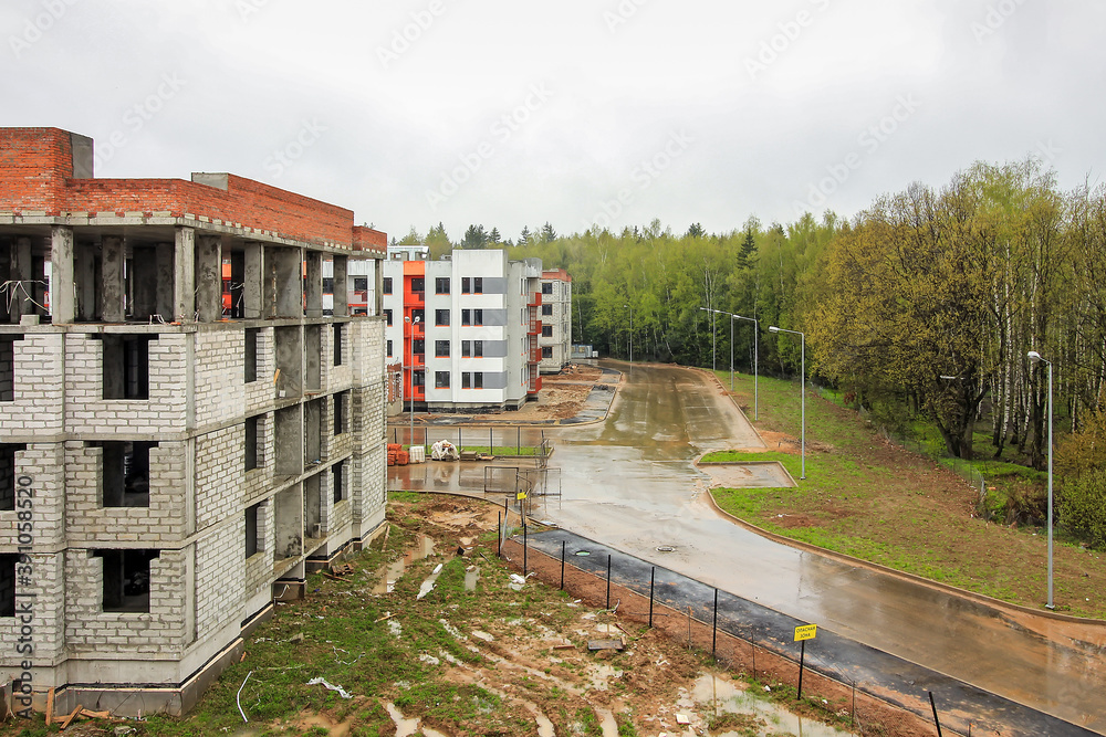 foundation pit for construction of residential building is flooded