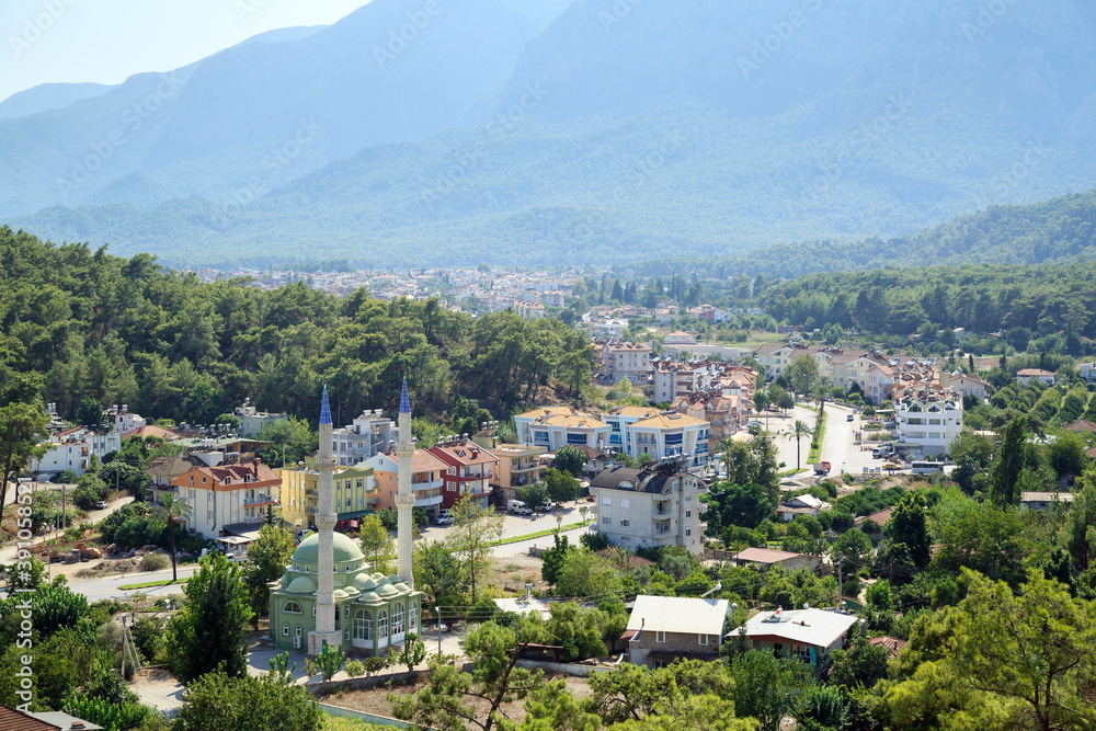 Aerial view of Aslanbucak neighborhood in town of Kemer, Turkey.