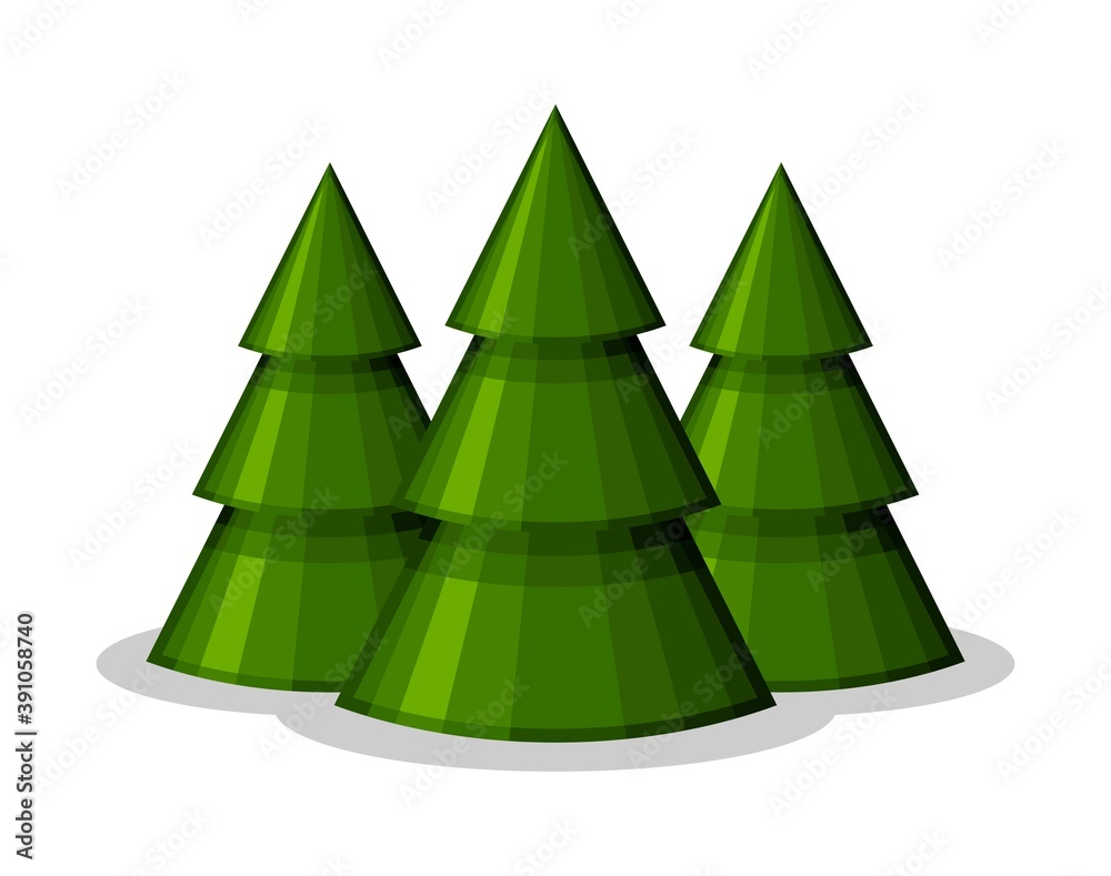 Christmas trees cone shape on white background. Xmas and New Year decorative ornaments. Design Greeting card, Christmas background, poster, banner. Vector illustartion