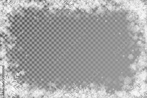 Fotografia fabulous Christmas background with transparent basis and lots of snowflakes arou