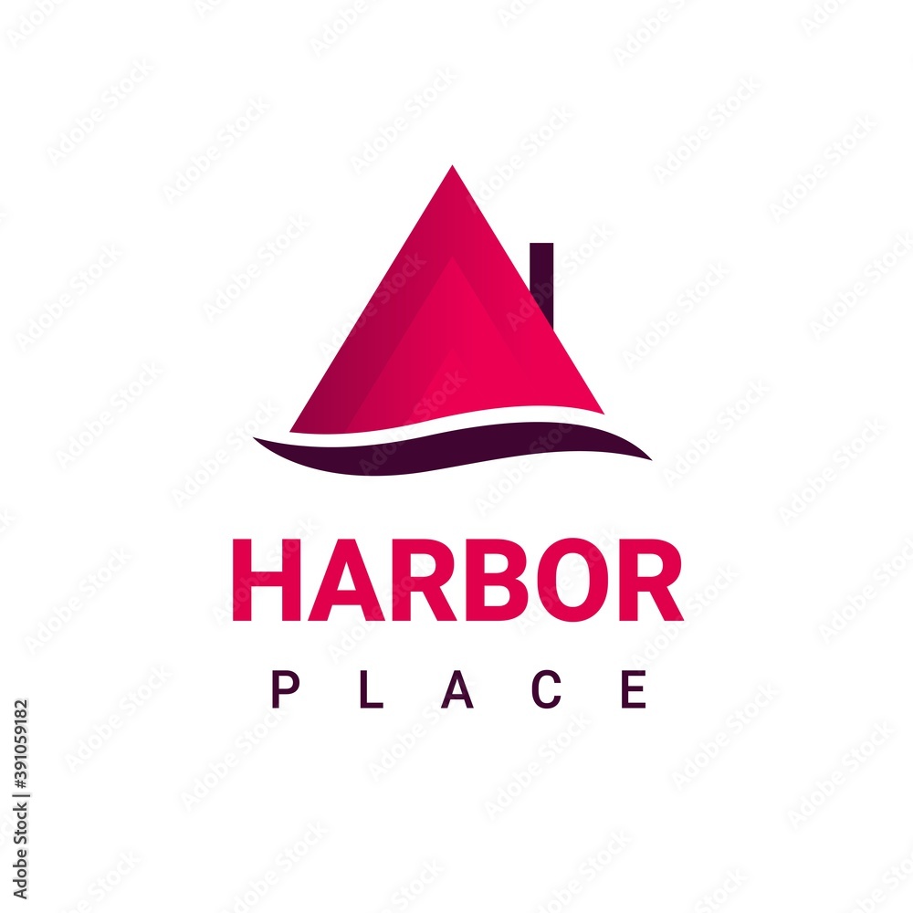 Fototapeta premium Vector color real estate logo with roof of the house and word harbor