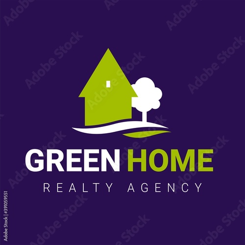 Vector color real estate logo with house and tree photo