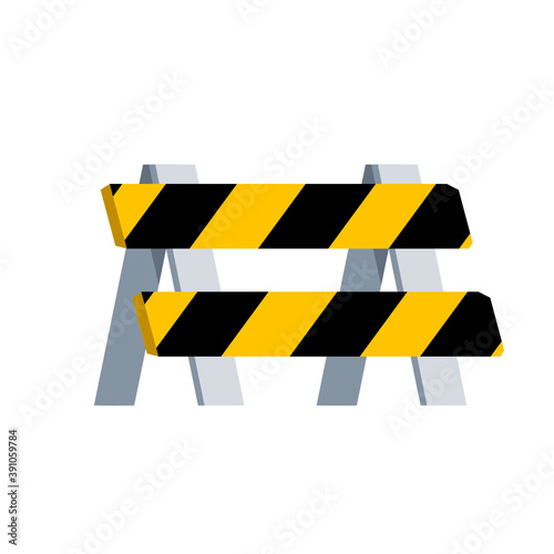 Road barrier. Parking fence. Striped yellow sign. Repair and construction. Warning about danger. Flat cartoon
