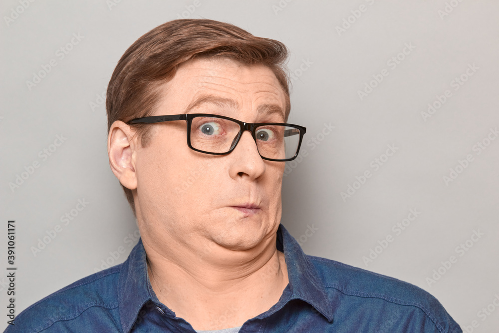 Portrait of funny confused surprised man with glasses Portrait of funny confused surprised man with glasses