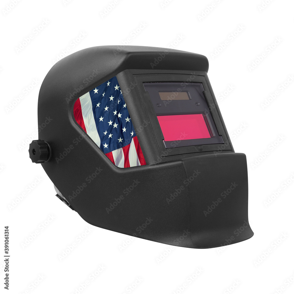 Fototapeta premium Industrial tool - USA Flag Mask Welding machine isolated