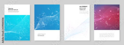 A4 brochure layout of covers design templates for flyer leaflet, A4 brochure design, report, presentation, magazine cover, book design. Polygonal science background with connecting dots and lines.