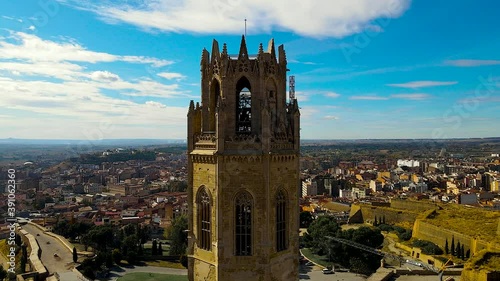 Aerial view of a Gothic-Romanesque cathedral in Lleida, an ancient city in Spain's northeastern Catalonia region photo