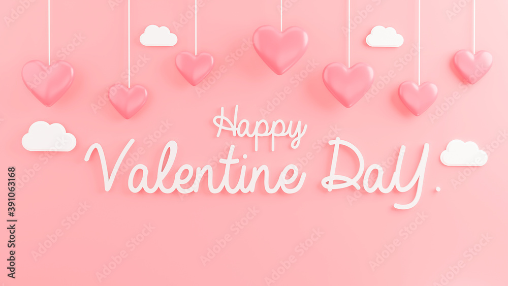 3d render of happy valentine day and pink heart