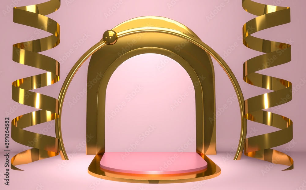 Pink podium show in pink color background japanese style.3D rendering