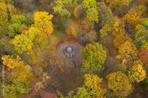 Aerial view on park in autumn from drone photo