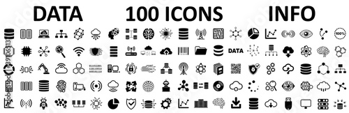 Database icons set, 100 big data universal icons set, data analysis, statistics, analytics web signs - stock vector photo