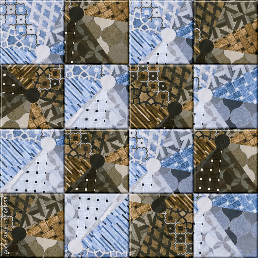 Decorative tiles for the interior. Colored ceramic mosaic with a pattern. Background texture. Element for design	