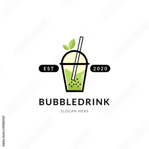 Modern bubble drink tea with leaf