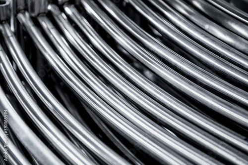 Abstract industrial background of metal pipes construction.