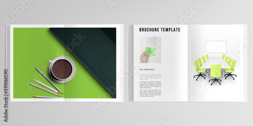 3d realistic vector layout of cover mockup design templates for A4 bifold brochure, cover design, book design, magazine, brochure cover. Home office concept, study or freelance, working from home.