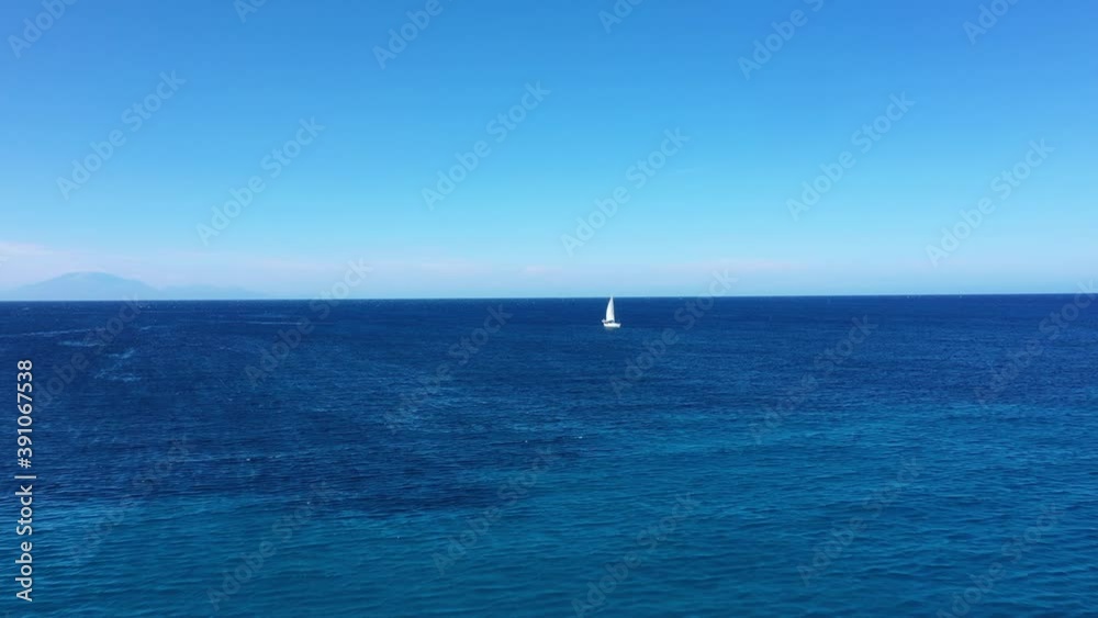 Aerial view of a sailing yaht, Zakynthos, Greece Aerial view of a sailing yaht, Zakynthos, Greece