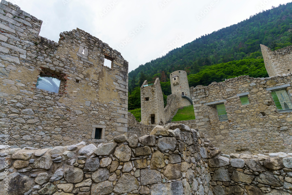 Cycleway of Pusteria valley: ruins of castle at Chiusa