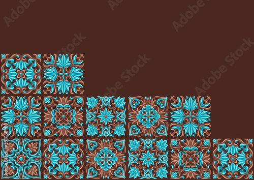 Italian ceramic tile pattern. Mediterranean porcelain pottery.