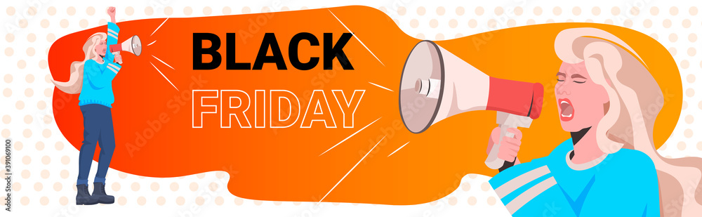 Εκτύπωση καμβά young woman screaming in loudspeaker black friday big sale promotion discount co