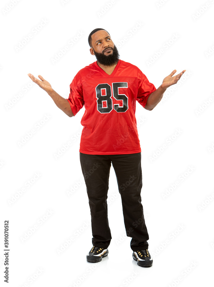 Fan: Man In Sports Jersey Shrugs Fan: Man In Sports Jersey Shrugs