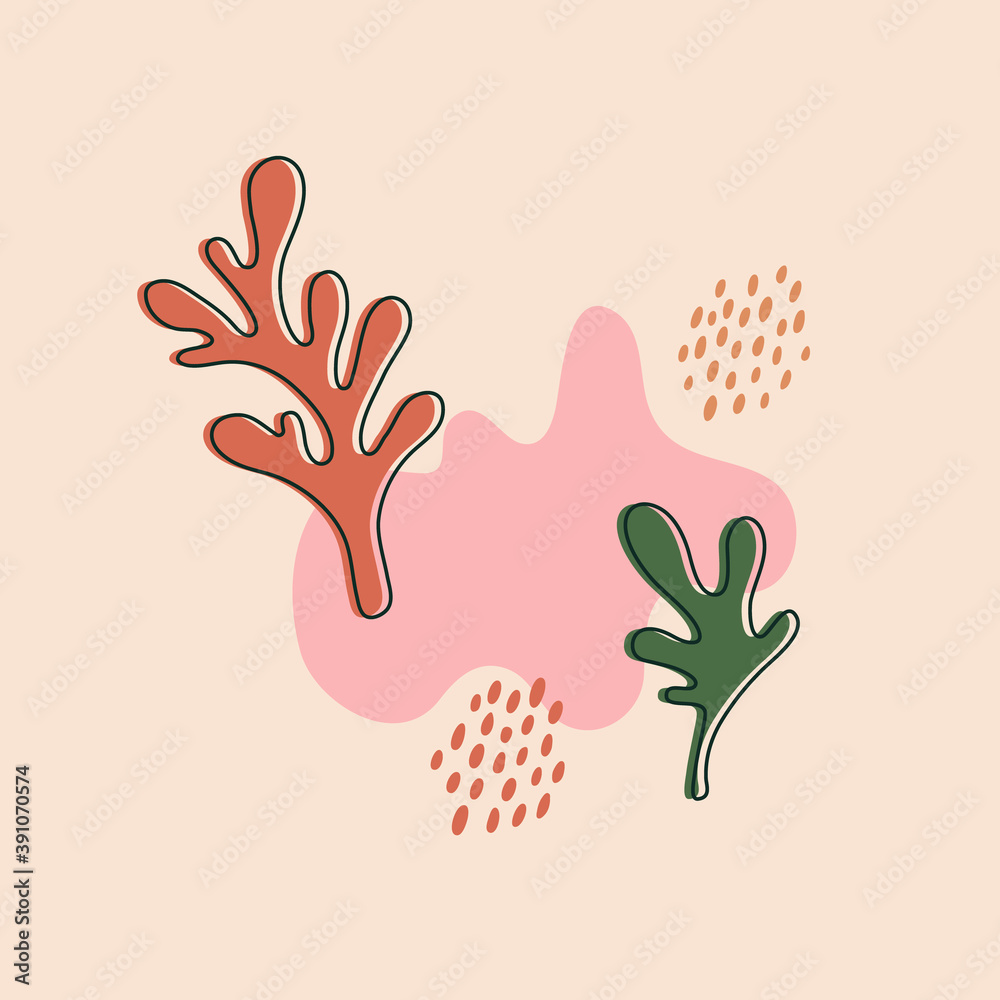 Obraz premium Vector layouts with hand-drawn tropical shapes and textures.