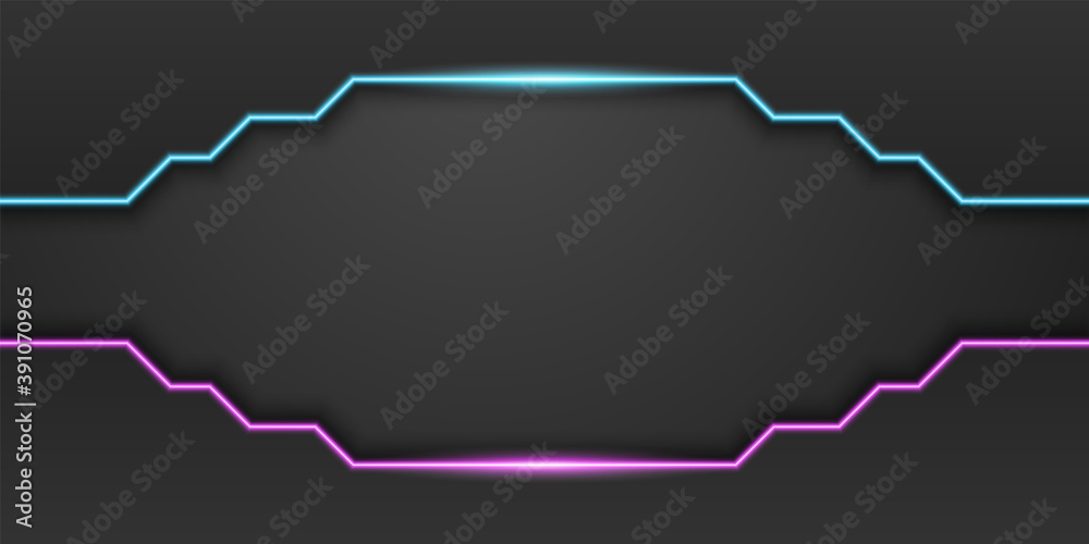 Abstract black technology background, frame with neon blue and purple light line, dark minimal design with copy space, vector illustration Abstract black technology background, frame with neon blue and purple light line, dark minimal design with copy space, vector illustration