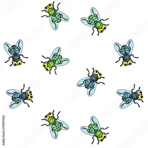 Funny flies. Seamless vector pattern.
