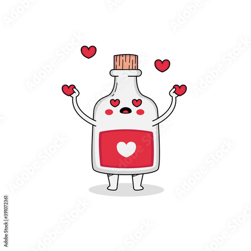 Cute love potion cartoon character spreading love