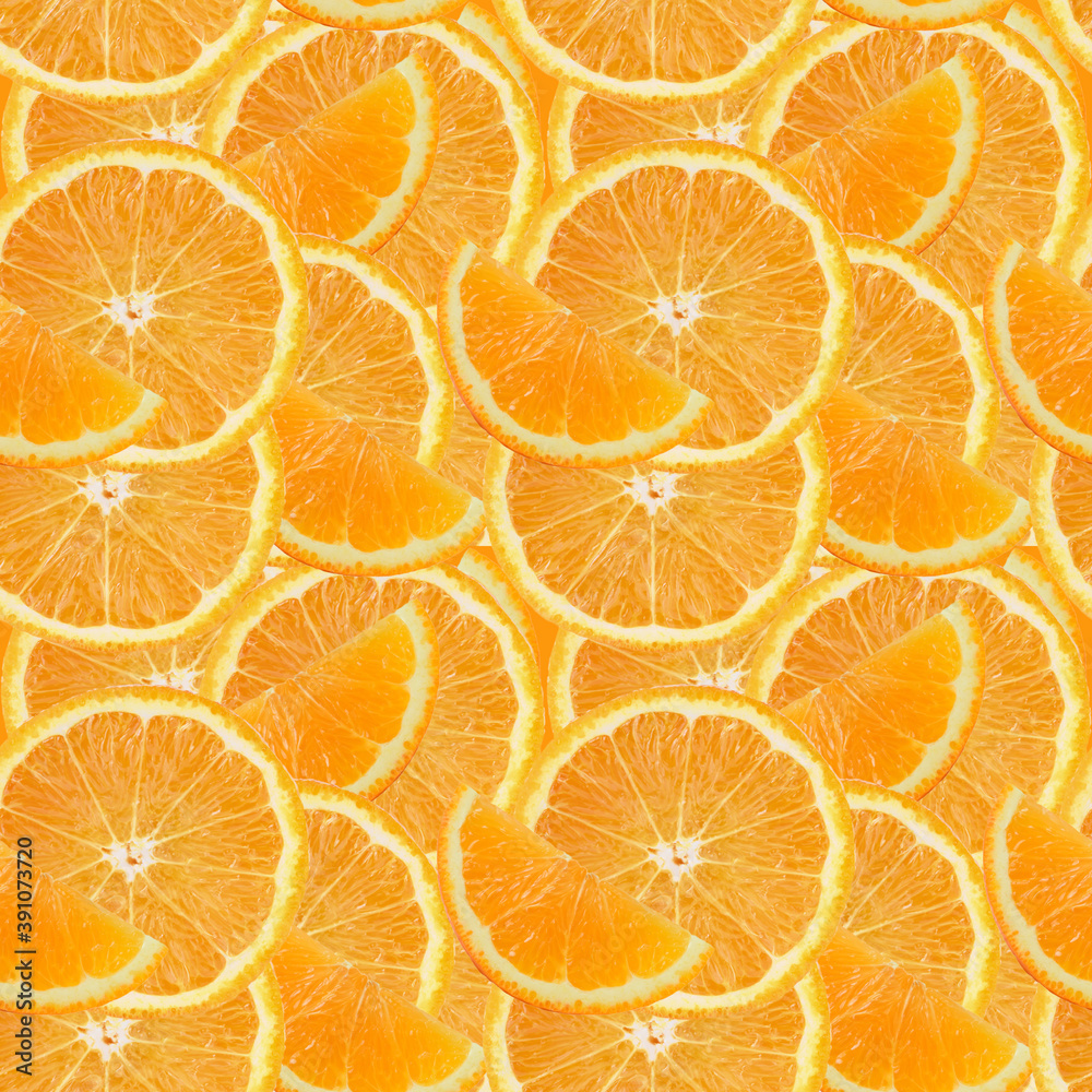 Seamless pattern, orange fruit slices.