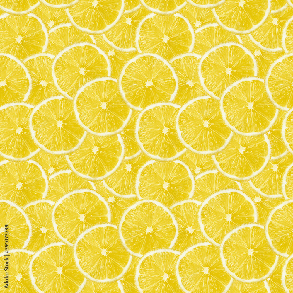 Seamless pattern, lemon fruit slices.
