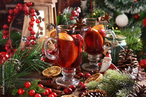 mulled wine with orange and cranberries for Christmas